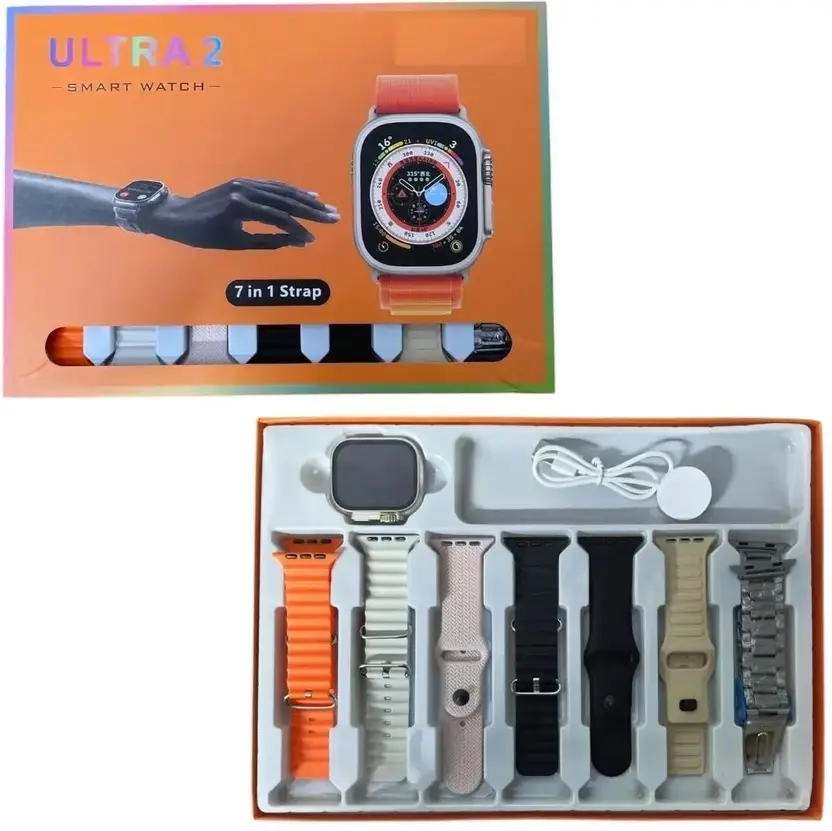 Ultra 2 Smart Watch Bluetooth Calling,7 Interchangeable Straps,Wireless Charger Smartwatch (Black, Blue, Orange, Multi Strap, 1.52 inch)