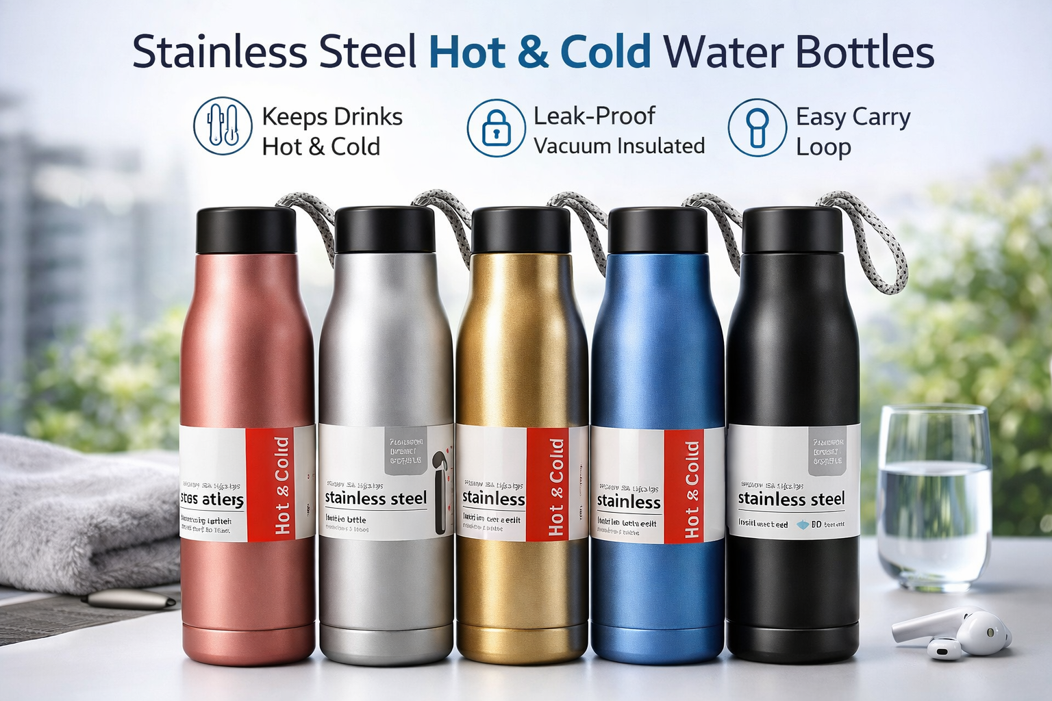Stainless Steel Hot & Cold Water Bottle | Vacuum Insulated Leak-Proof Flask