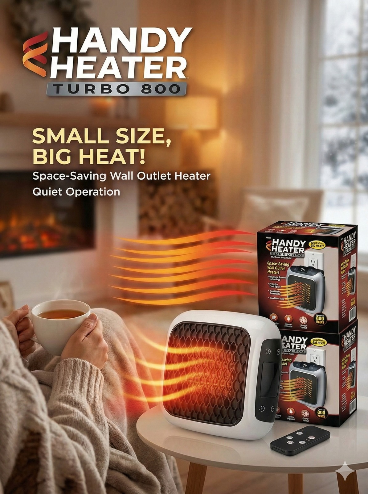 Turbo 800 Handy Heater – 800W Compact Plug-In Room Heater with Adjustable Thermostat