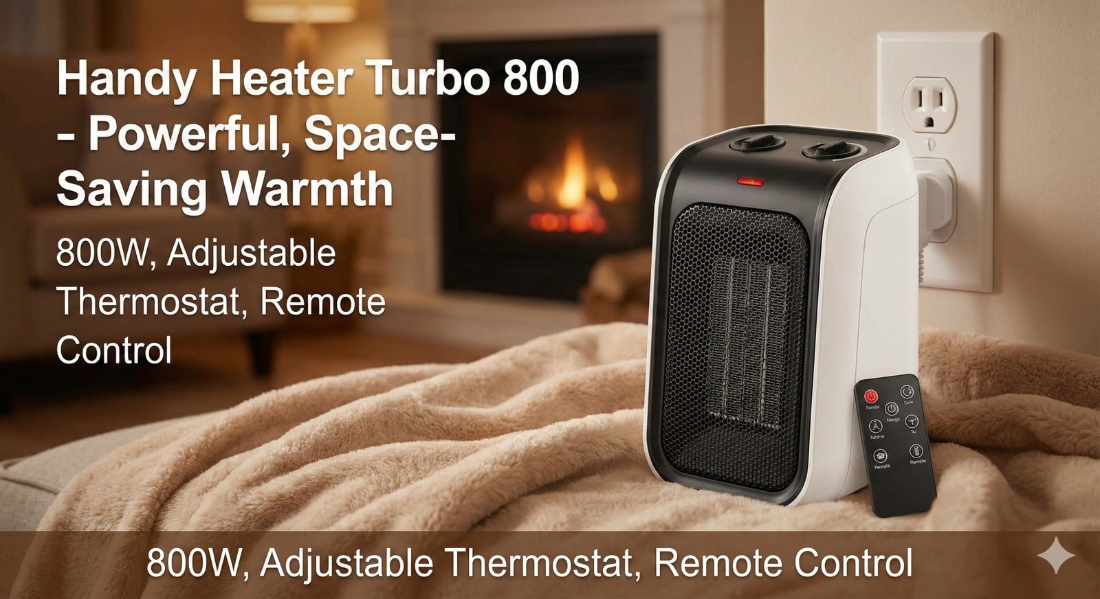 Turbo 800 Handy Heater – 800W Compact Plug-In Room Heater with Adjustable Thermostat