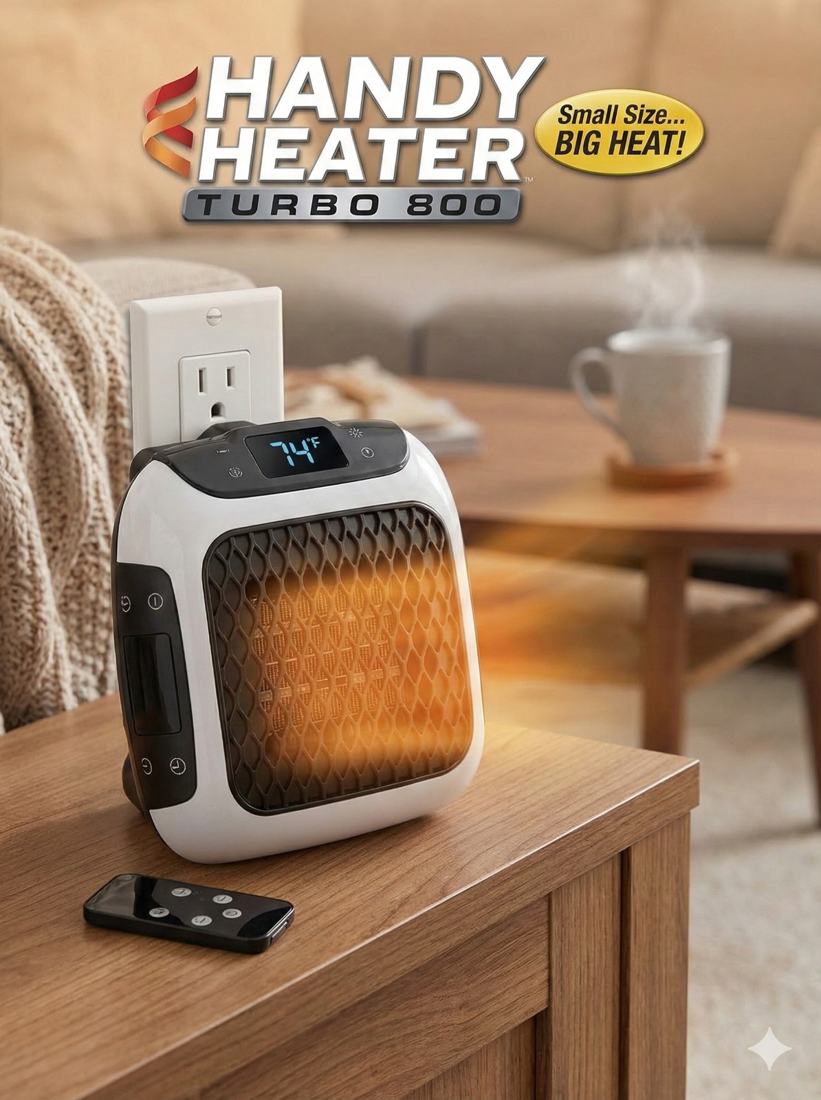 Turbo 800 Handy Heater – 800W Compact Plug-In Room Heater with Adjustable Thermostat