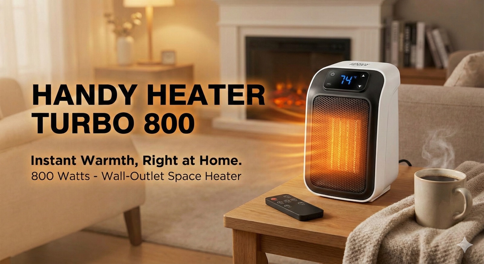Turbo 800 Handy Heater – 800W Compact Plug-In Room Heater with Adjustable Thermostat