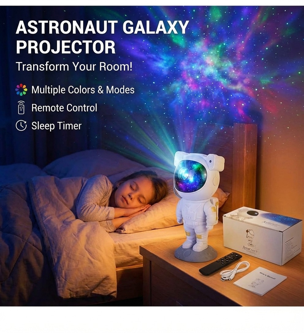 Astronaut Starry Night Projector – Galaxy Light Projector with Remote & Timer
