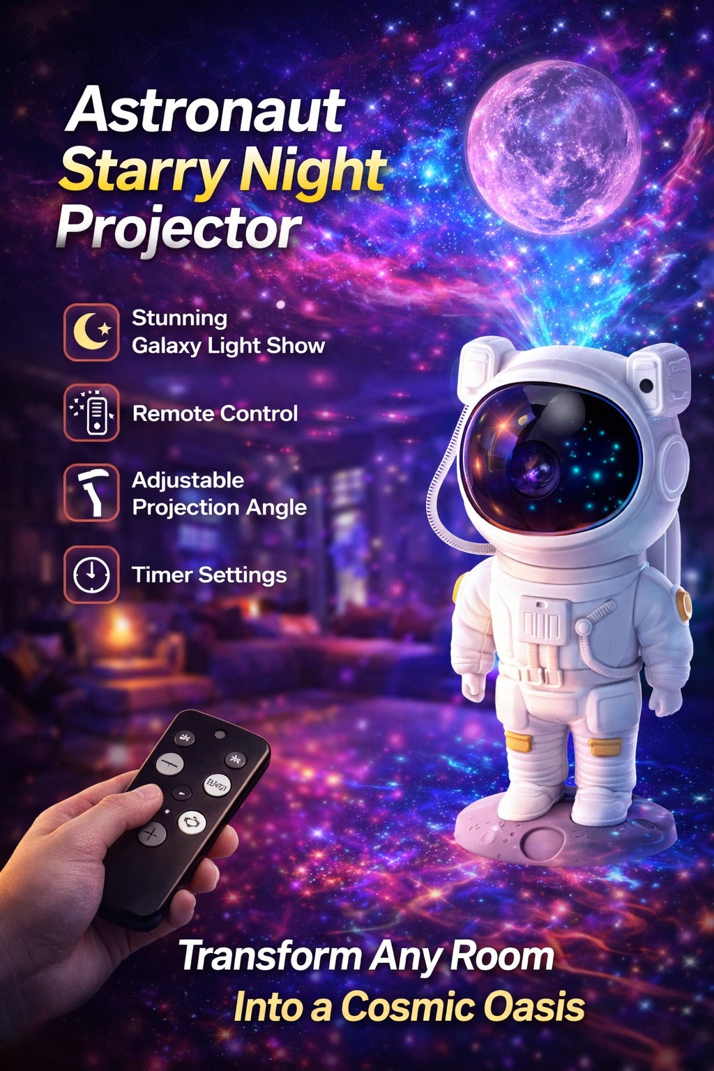 Astronaut Starry Night Projector – Galaxy Light Projector with Remote & Timer