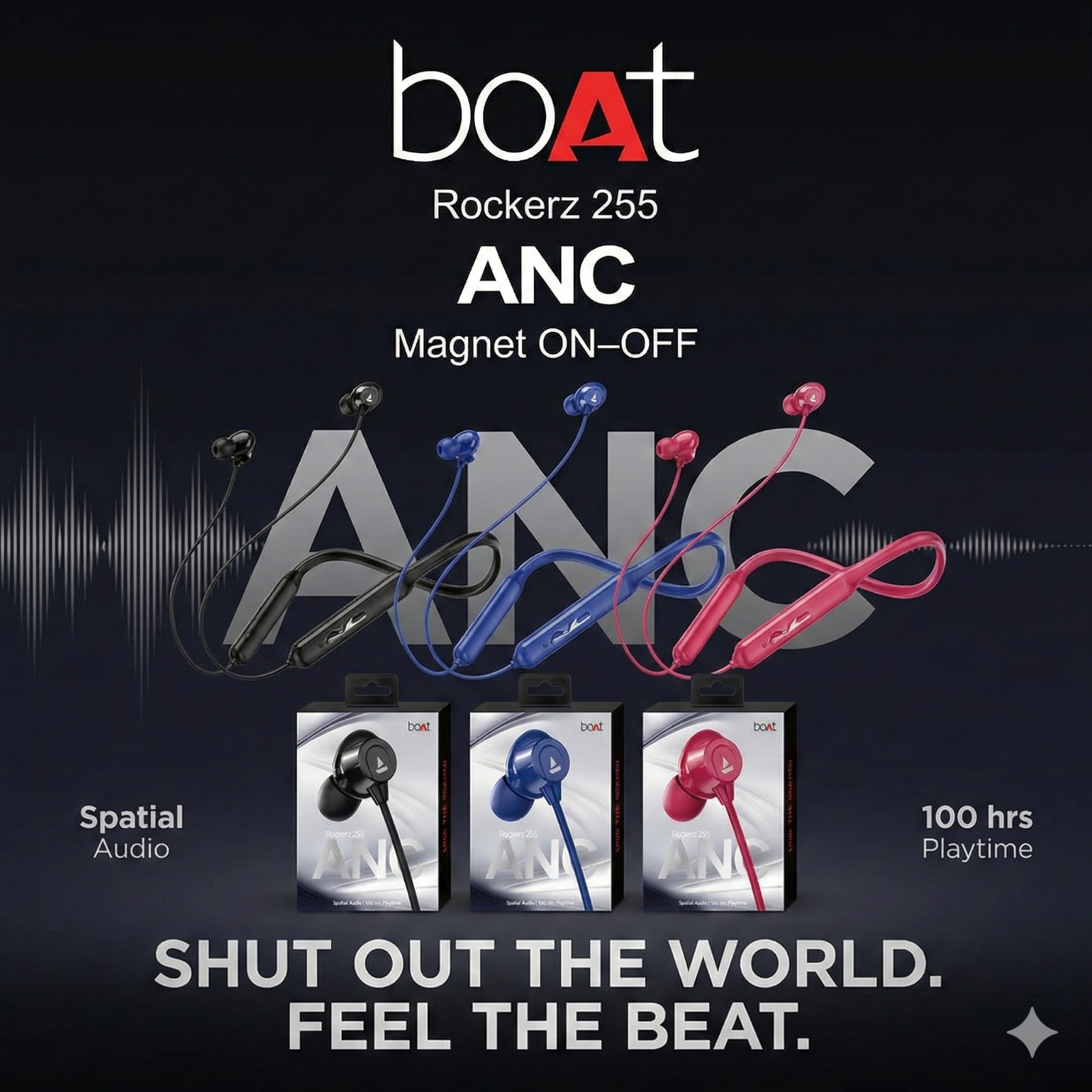 boAt Rockerz 255 ANC – Wireless Neckband with Active Noise Cancellation