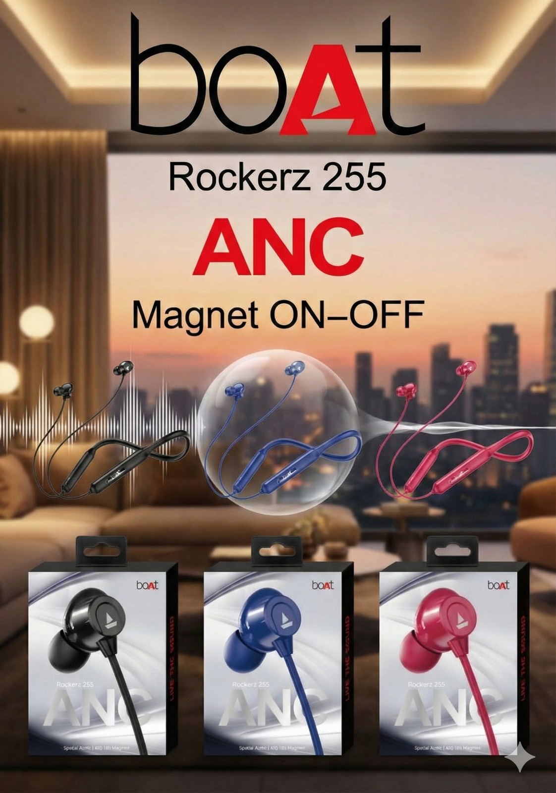 boAt Rockerz 255 ANC – Wireless Neckband with Active Noise Cancellation