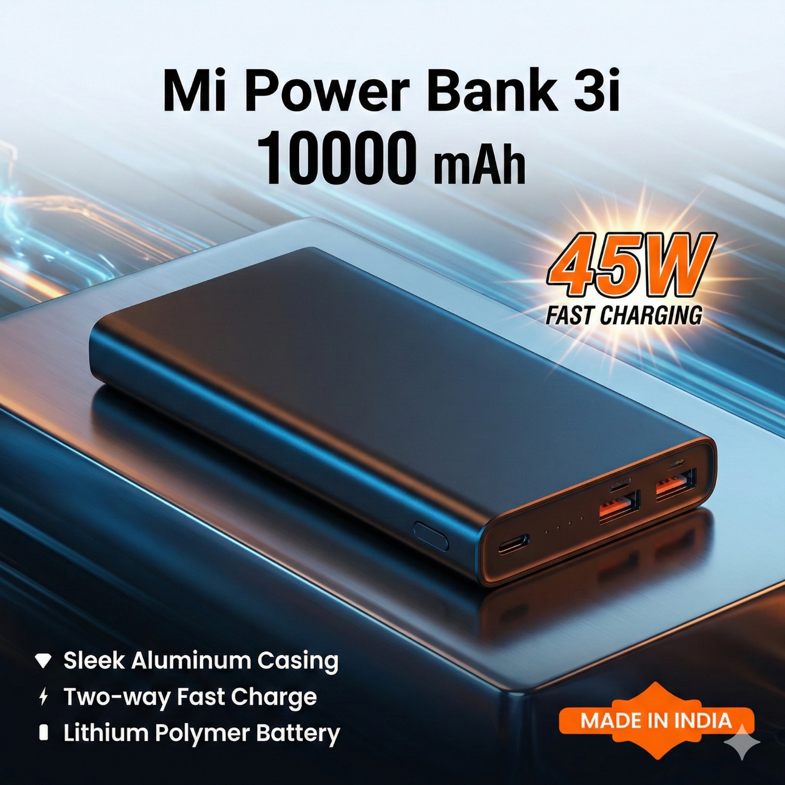 Mi Power Bank 3i 10000mAh – 45W Fast Charging with Sleek Aluminum Body