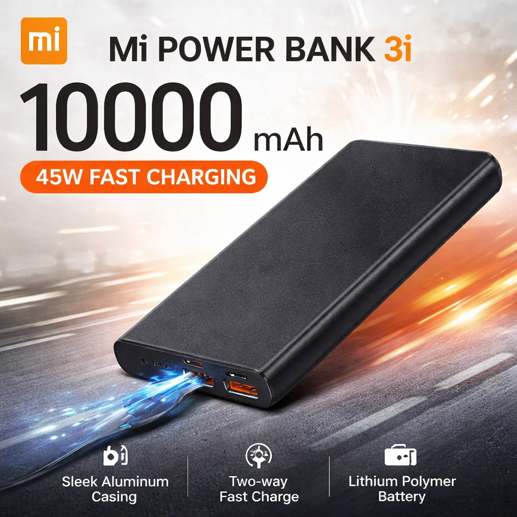 Mi Power Bank 3i 10000mAh – 45W Fast Charging with Sleek Aluminum Body