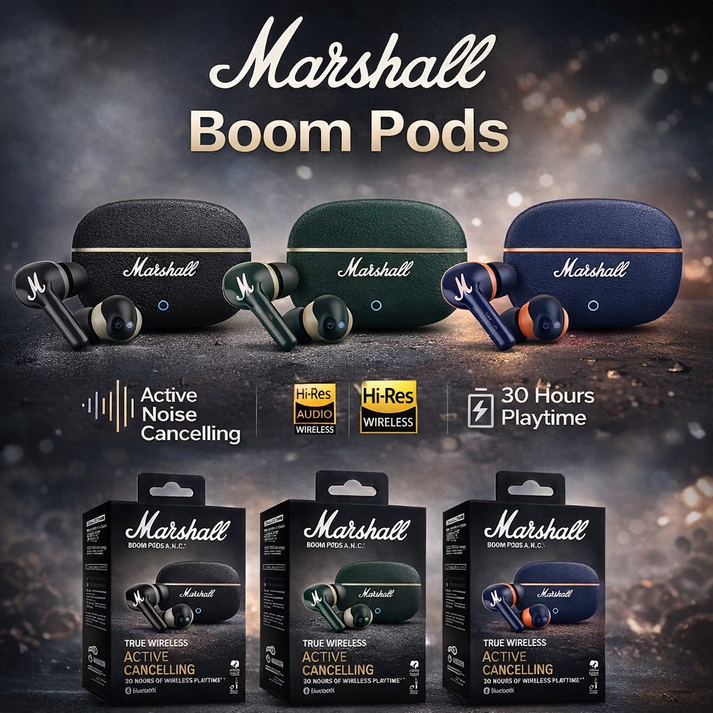 Marshall Boom Pods ANC – True Wireless Earbuds with Active Noise Cancellation & Hi-Res Audio