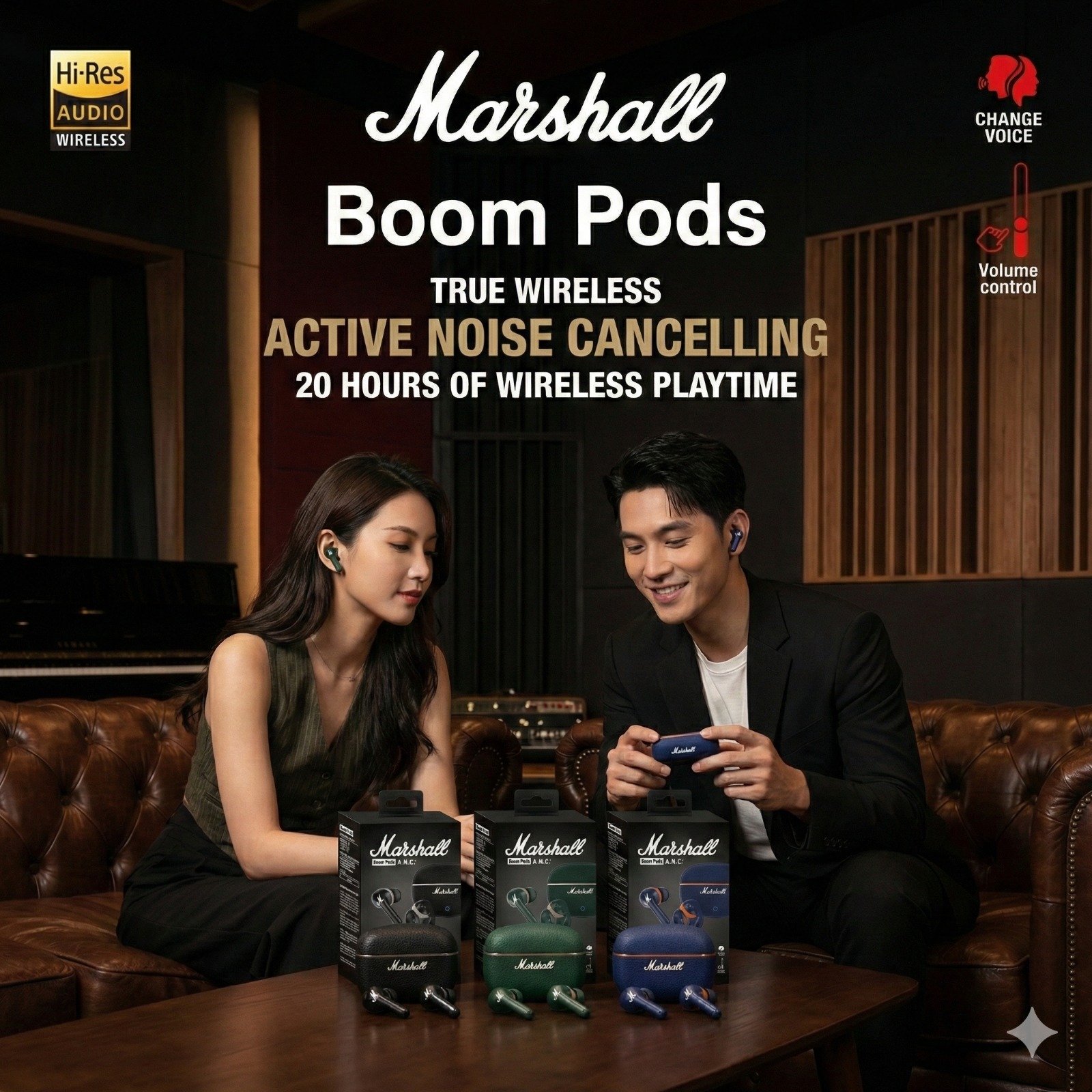 Marshall Boom Pods ANC – True Wireless Earbuds with Active Noise Cancellation & Hi-Res Audio