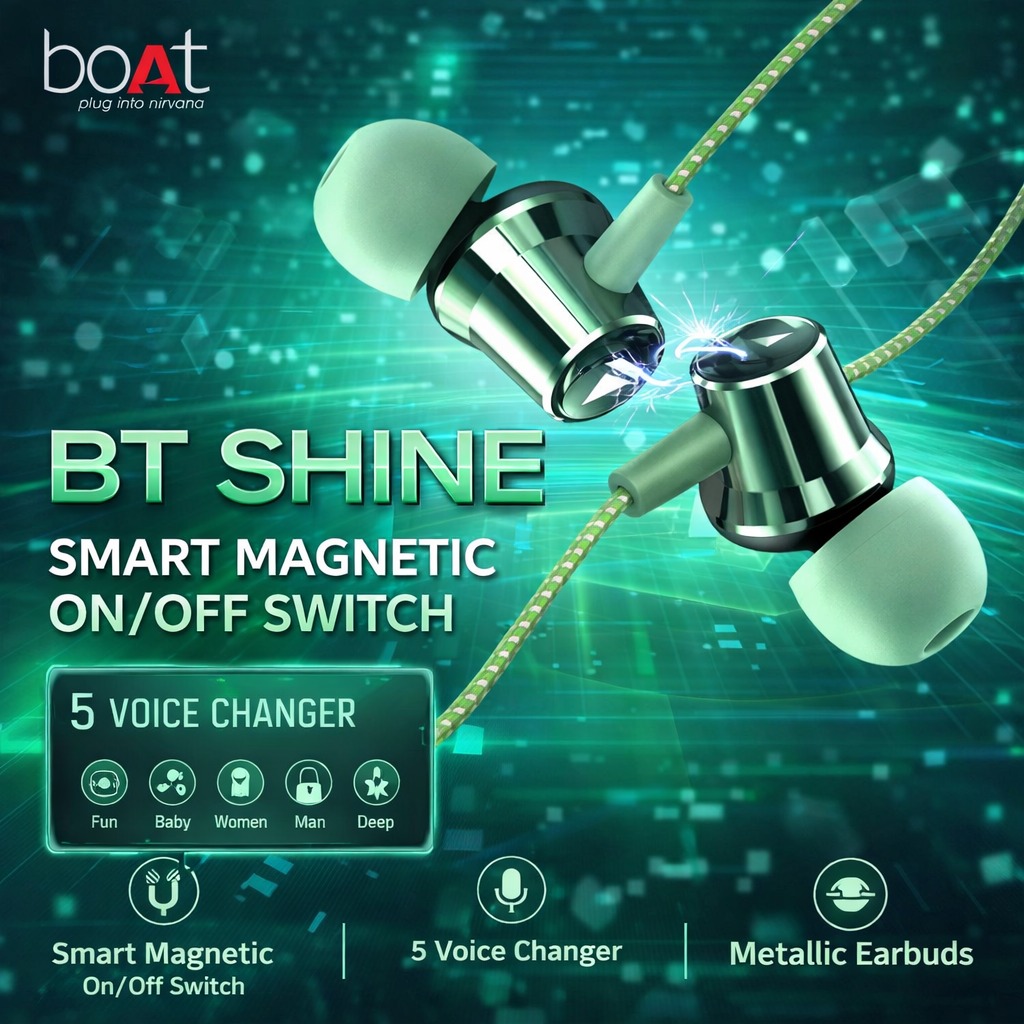 boAt BT Shine – Wireless Neckband with Smart Magnetic On/Off & Voice Changer