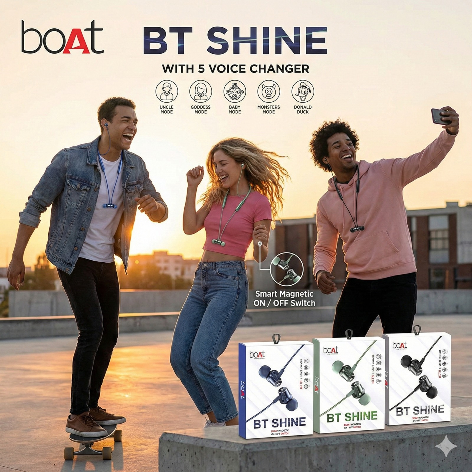 boAt BT Shine – Wireless Neckband with Smart Magnetic On/Off & Voice Changer