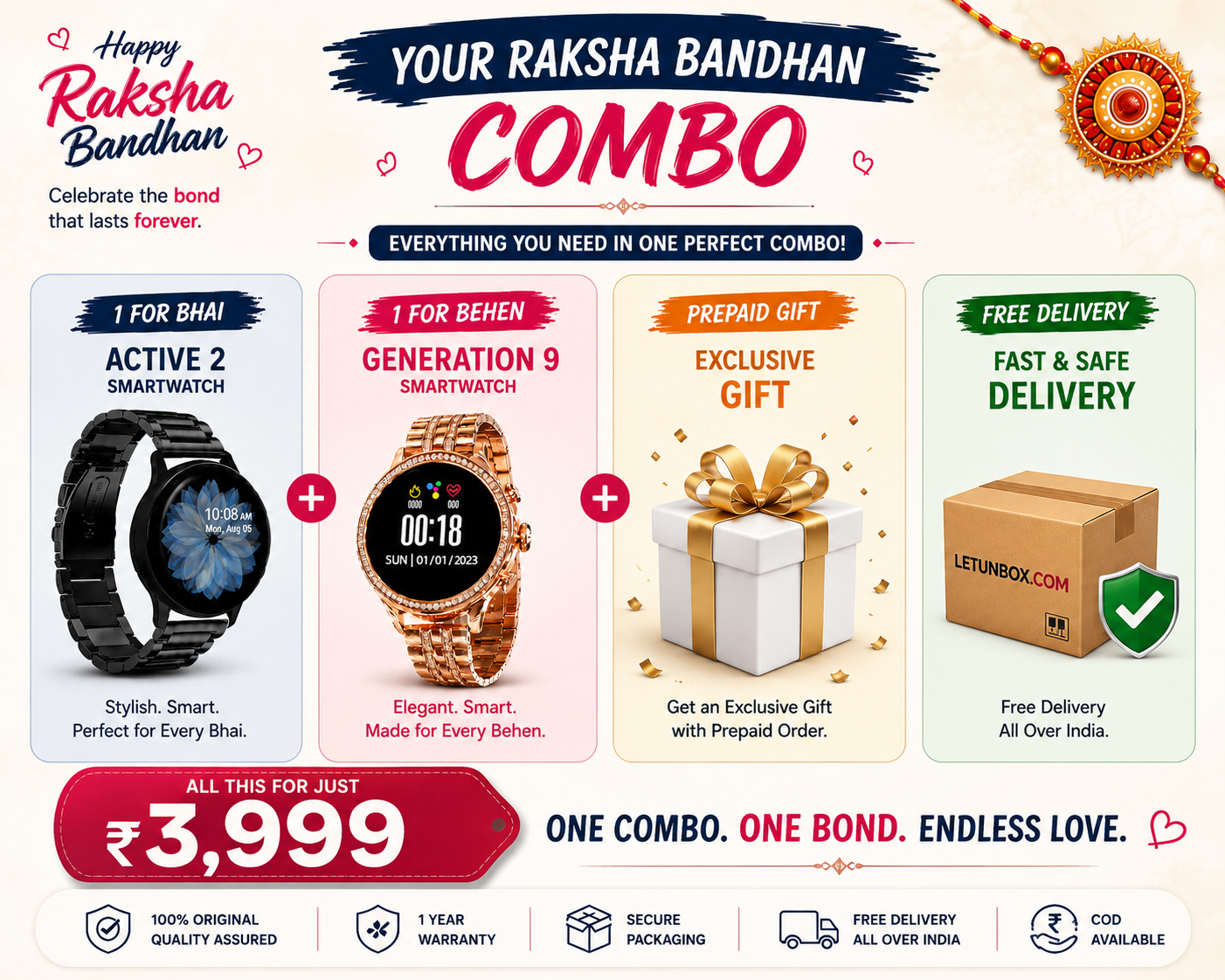 Raksha Bandhan Combo – Active 2 & Generation 9 Smartwatches | Gift for Bhai & Behen