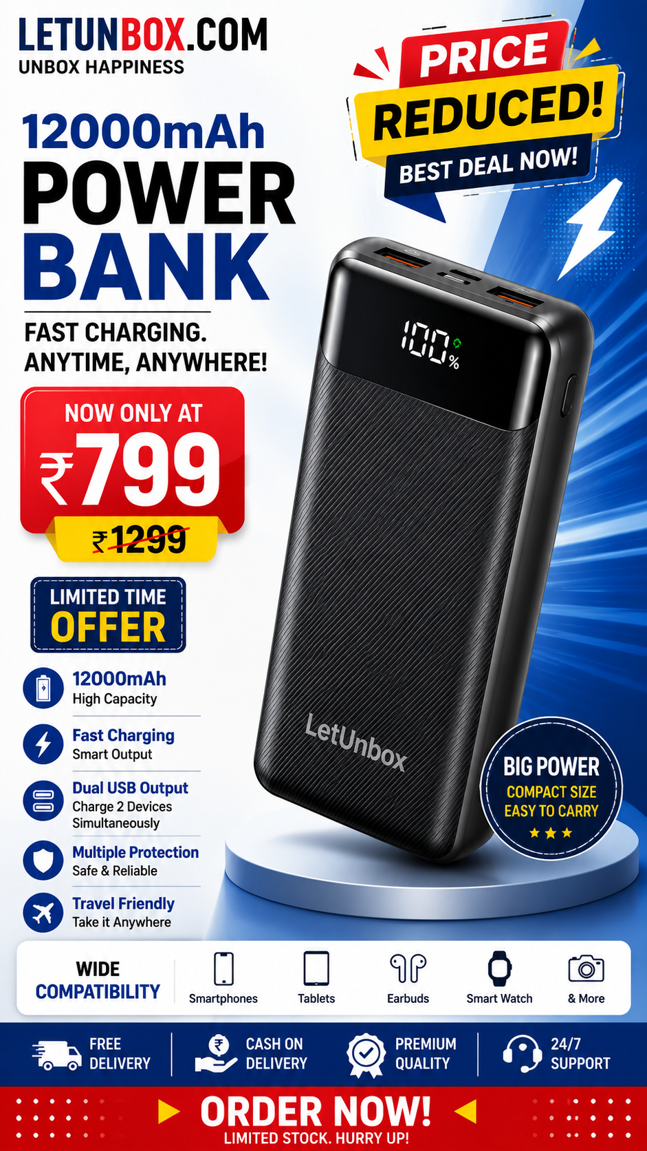 12000mAh Fast Charging Power Bank