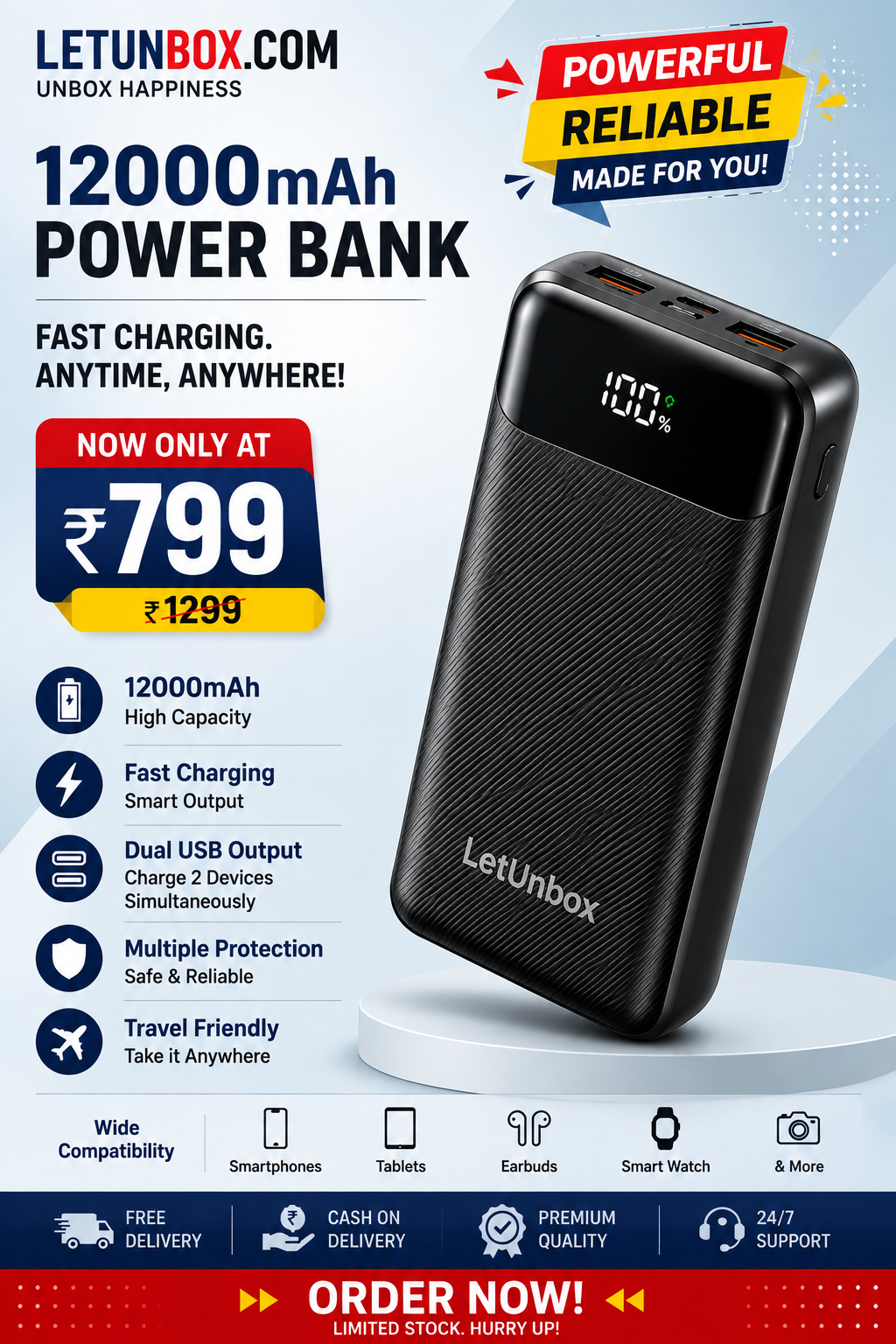 12000mAh Fast Charging Power Bank