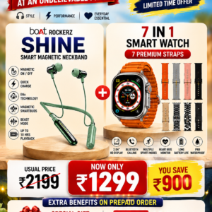Ultimate Duo Combo – Ultra 3 Max Smart Watch with 7 Straps + boAt Rockerz Shine Neckband